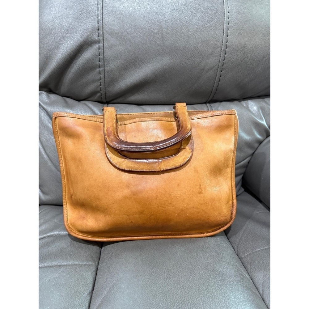 Vintage Coach Tan Leather Kiss Lock Bonnie Cashin Handle Bag 1970's - Picture 3 of 16